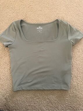 Hollister Sage Green Square Neck Cropped Tee